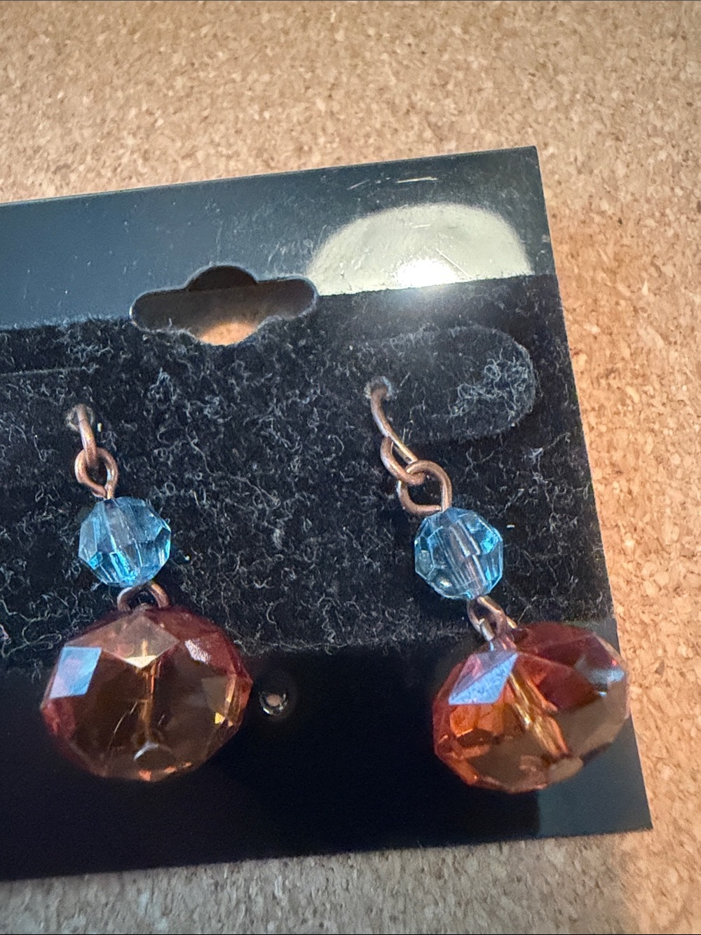 Source Unknown Amber and Aqua Crystal Drop Earrings
